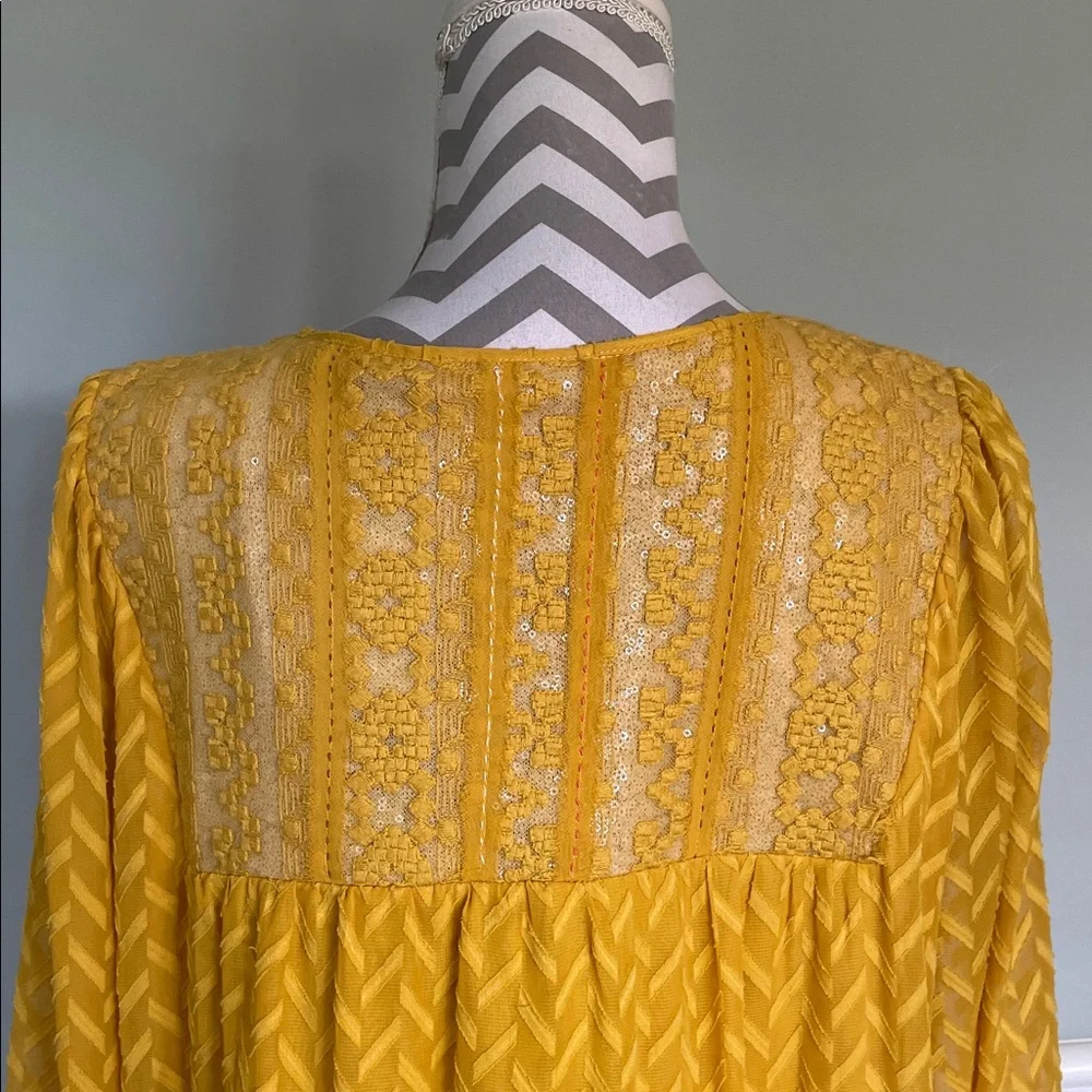 ANTHROPOLOGIE “ONE SEPTEMBER ANWEN” Mustard Yellow Boho Tunic  Dress Size Large